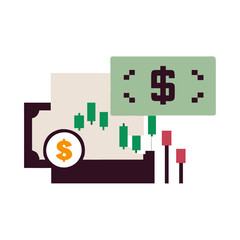 Stock Market Icon: Dollar Sign with Data Analytics Chart