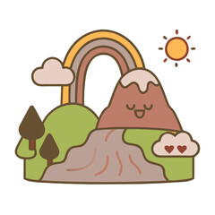 Fototapeta premium Mountain and Rainbow Vector: Nature-Inspired Landscape Illustration