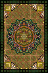 Persian Carpet Texture, abstract ornament. Round mandala pattern, Middle Eastern Traditional Fabric Texture.	