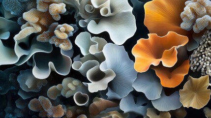 A vibrant underwater scene showcasing various types of coral, featuring intricate shapes and a spectrum of colors, emphasizing marine biodiversity.