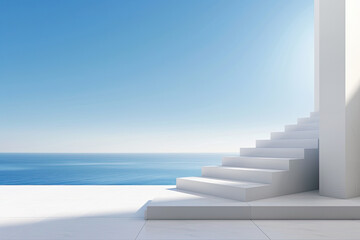 Obraz premium serene coastal scene featuring white stairs leading to tranquil sea