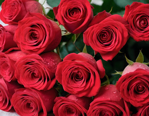 Fototapeta premium Red Roses Bouquet with Beautiful Petals and Romantic Vibes, Generative Ai