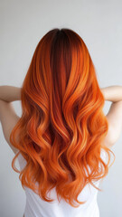 Fototapeta premium Vibrant orange wavy hair with glossy finish, showcasing beautiful curls