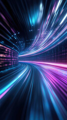 Vibrant light trails create dynamic, futuristic tunnel effect