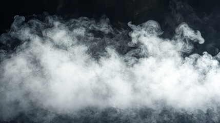 Dense white smoke or vapor clouds on a dark black background