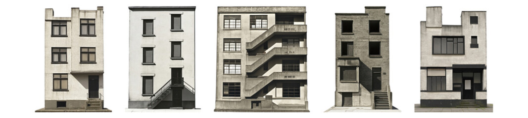 Concrete building architecture png cut out element set, transparent background