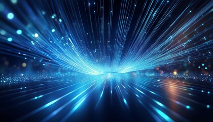 Fototapeta premium abstract glowing fiber optic light spread with blue bokeh background effect