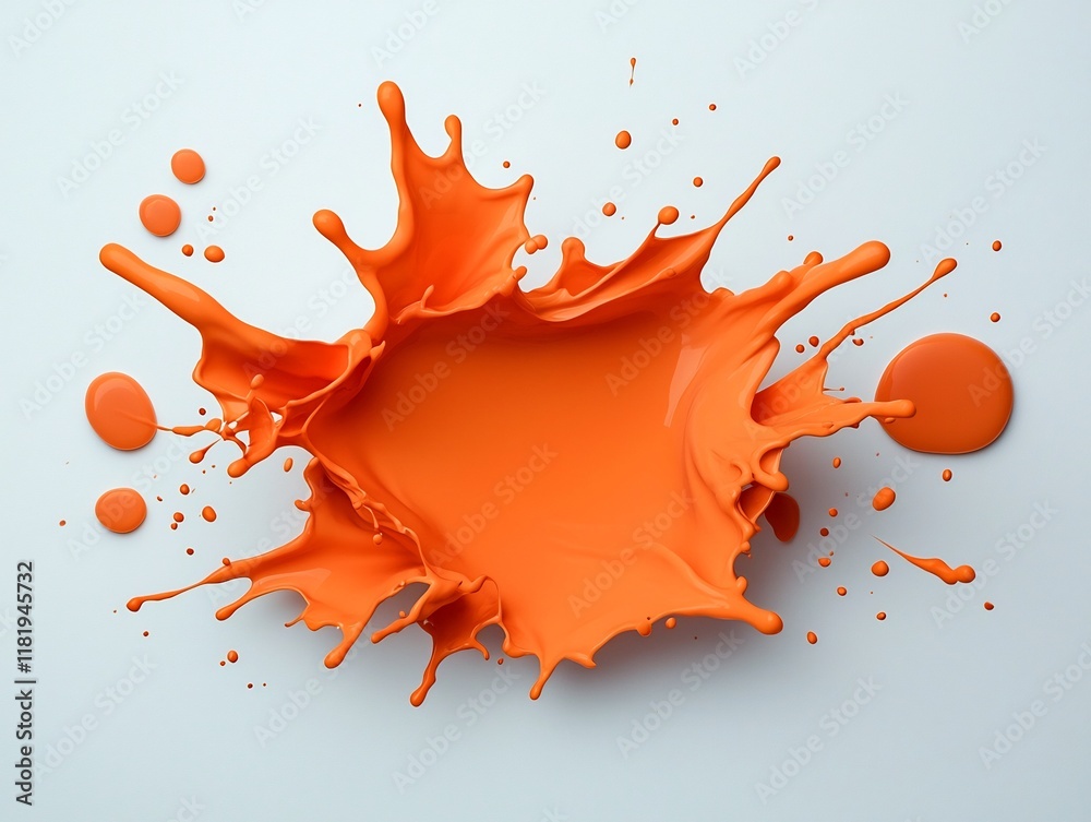 Poster captivating orange liquid explosion cascading dynamically across a pristine white backdrop creating 