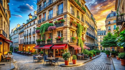 Parisian Architecture: Charming Street Scene, Classic Buildings, 4th Arrondissement, France