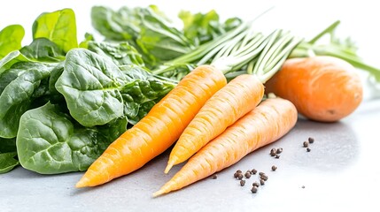 Fresh Carrots and Spinach   Healthy Food Ingredients
