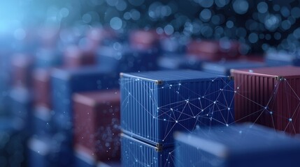 Modern Shipping Containers with Digital Network Overlay