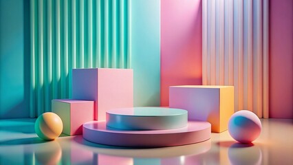 Pastel Minimalist Podium: Geometric Shapes & Long Exposure Shadows for Product Display