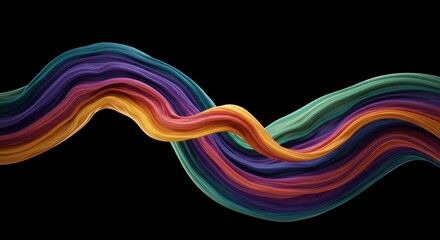 Abstract Swirling Rainbow: A vibrant and dynamic abstract composition featuring a swirling, undulating band of multiple colors against a deep black background.