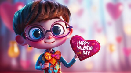 Close-up of adorable boy with big eyes valentine's day gigapixel art & colorful theme