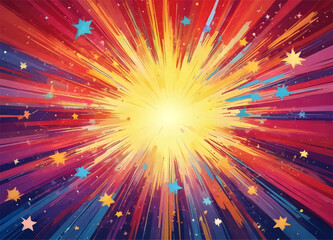 Vintage Watercolor star background vector, groovy seamless pattern with stars, retro stars on yellow line backside abstract, red blue star pattern