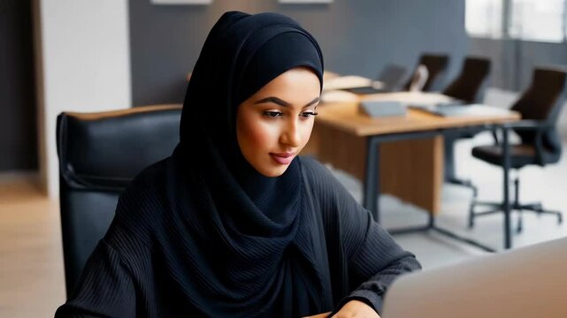 Focused professional in modern office setting: confidence and determination