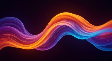 Obraz premium Abstract Flowing Wave: Vibrant, dynamic wave of orange, purple and blue hues flows smoothly across a dark background. The colors blend seamlessly, creating a mesmerizing and energetic visual. 