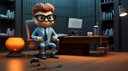 A photo of a 3D character participating in a legal meeting