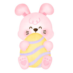 Fototapeta premium Cute Bunny Holding green Egg Illustration