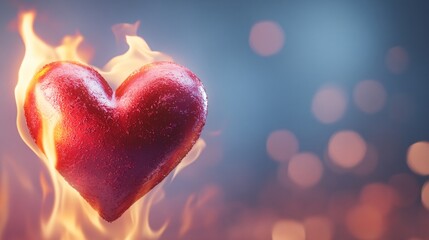 Obraz premium Glowing Heart Surrounded by Flames with Bokeh Background Effect