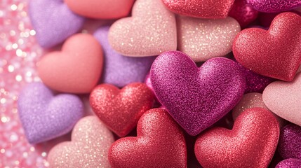 Obraz premium Colorful Hearts in Glittery Shades for Valentine's Day Decoration