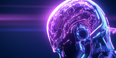Obraz premium A futuristic robotic head illuminated with vibrant colors, showcasing intricate circuitry and technology, symbolizing advancements in artificial intelligence and robotics.