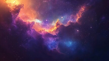 Fototapeta premium Vibrant Cosmic Nebula in Deep Space With Bright Stars, Explosions of Color, and Galactic Clouds Creating a Stunning Celestial Landscape of Awe-Inspiring Beauty and Mystery
