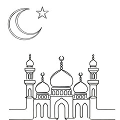 Mosque with moon and star one line art