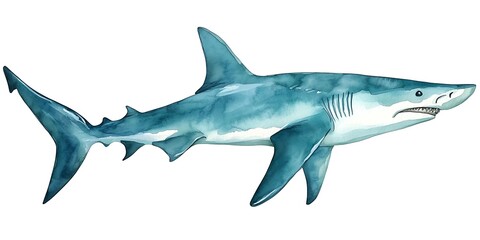 Fototapeta premium Watercolor shark illustration on white.