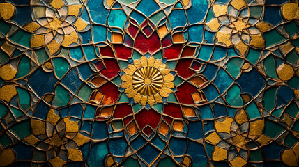 Islamic Art Tilework Panel Featuring Intricate Patterns and Traditional Craftsmanship