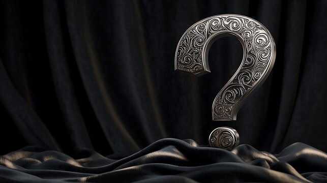 Silver Question Mark on Dark Fabric Background
