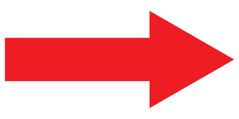 Long red arrow icon vector pointing right. Arrow shape element. Bold arrow icon. large size red long arrow.