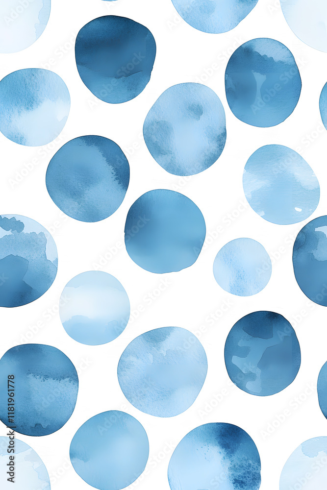Wall mural abstract watercolor blue blobs and splash seamless pattern