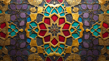 Islamic Art Tilework Panel Featuring Intricate Patterns and Traditional Craftsmanship