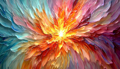 Obraz premium Vibrant, abstract impasto painting; explosion of color, texture, and energy; dynamic brushstrokes create a captivating visual experience.