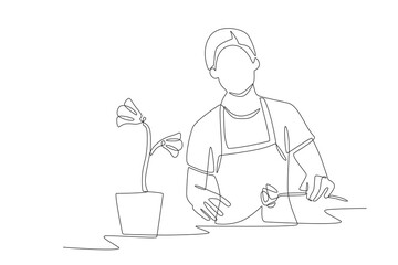 Flower Seller. Flower market concept one-line drawing