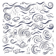 Set of Decorative Wind or Flow Design Elements