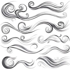 Set of Decorative Wind or Flow Design Elements