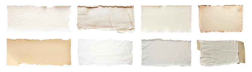 Obraz premium PNG Vintage torn paper textures collection, isolated element set, transparent background