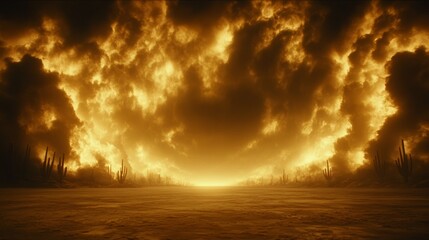 Fiery Desert Sunset Under Dramatic Cloudscape