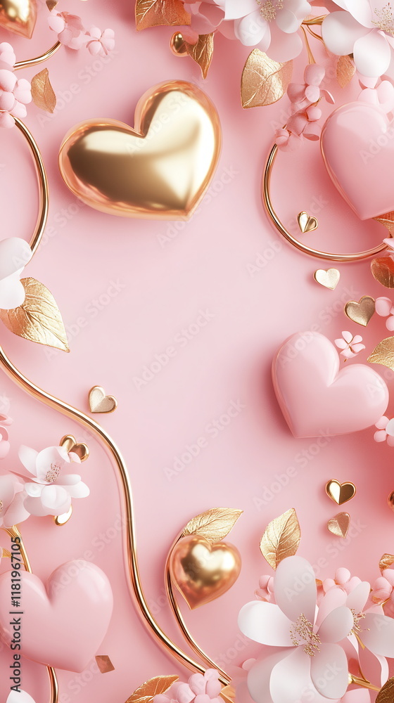 Fototapete romantic valentine's day vertical greeting banner background with empty copy space with light blush 