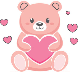 Obraz premium Vector love pink bear with love heart, Valentine teddy love art