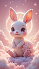 Fototapeta premium Illustration of a cute and funny pink bunny