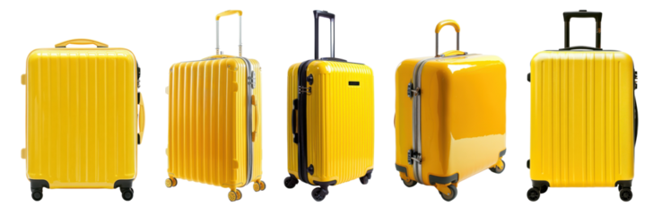 PNG Vibrant yellow travel suitcases, isolated element set, transparent background