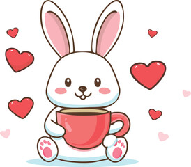 Vector love pink bunny with love heart, Valentine buny love art