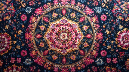 Traditional Ukrainian Pysanka design showcases intricate patterns on a dark background with vibrant colors and floral motifs