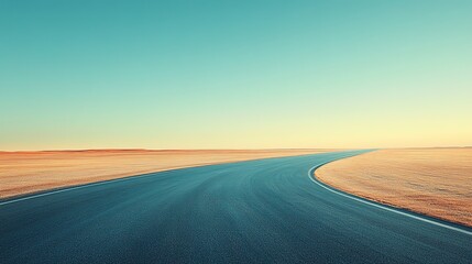 Naklejka premium From a high-angle view on a sunny day, airport track stretches out like a ribbon into vanishing point against backdrop of a clear blue sky, with morning sun casting a golden glow on tarmac, hd image