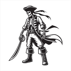 Obraz premium Skeleton Pirate illustration Vector, Pirate knight Skull Clipart Design
