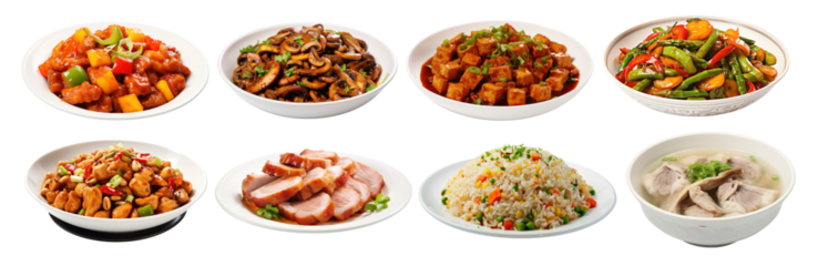 PNG Assorted Chinese cuisine dishes, isolated element set, transparent background