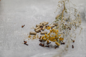 Handcrafted anti-parasitic detox capsules made with wormwood, clove, and a blend of natural herbs for holistic cleansing